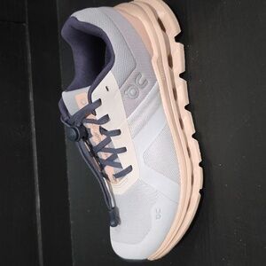 On Running Cloudrunner W8.5  Gray Lilac Peach Pink Dark Gray and Peach